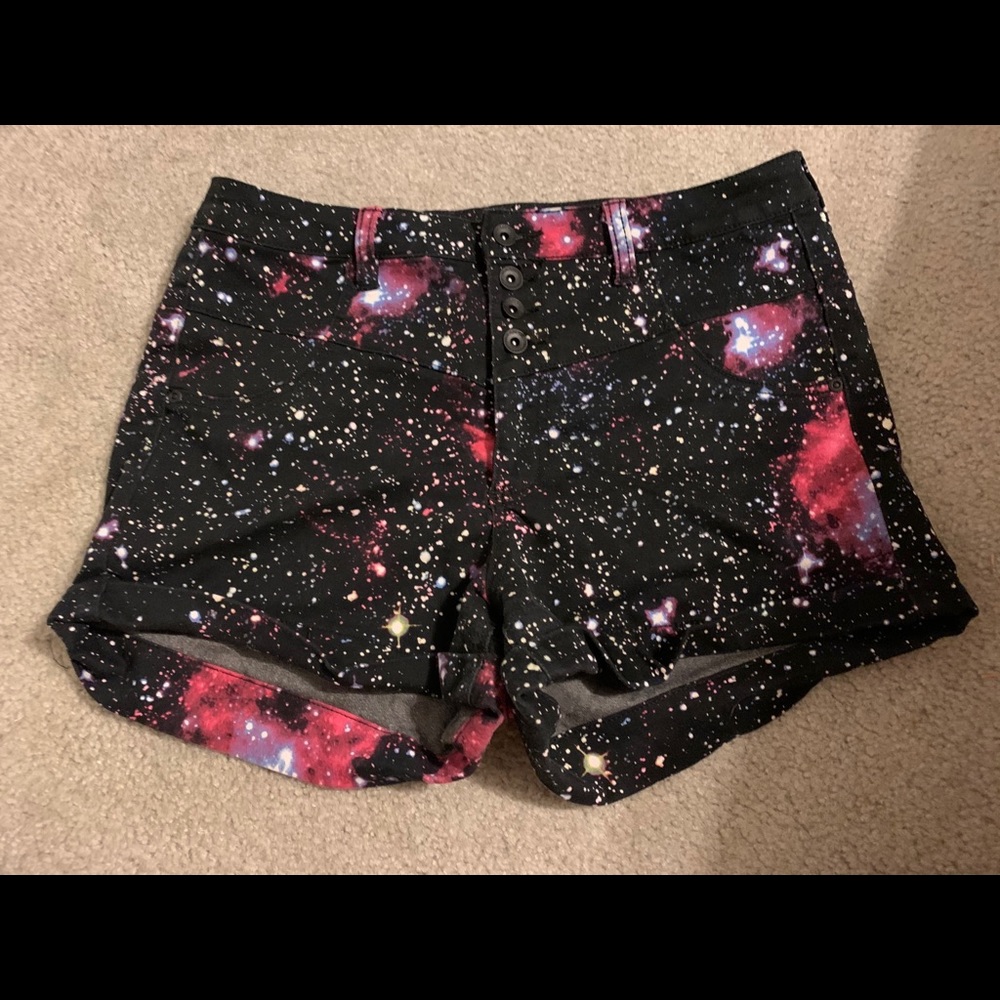 Galaxy Print High-Rise Shorts (Hot Topic)